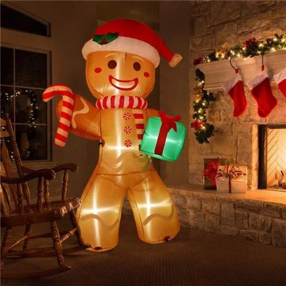 8ft Christmas Inflatable Gingerbread Man, Christmas Blow Up Yard Decorations